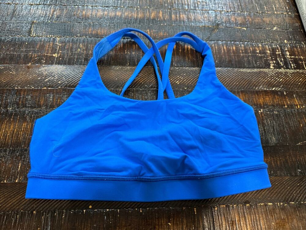 Lululemon Energy Sports Bra Womens Sz 8 Blue Strappy Back Yoga Gym LW2540S